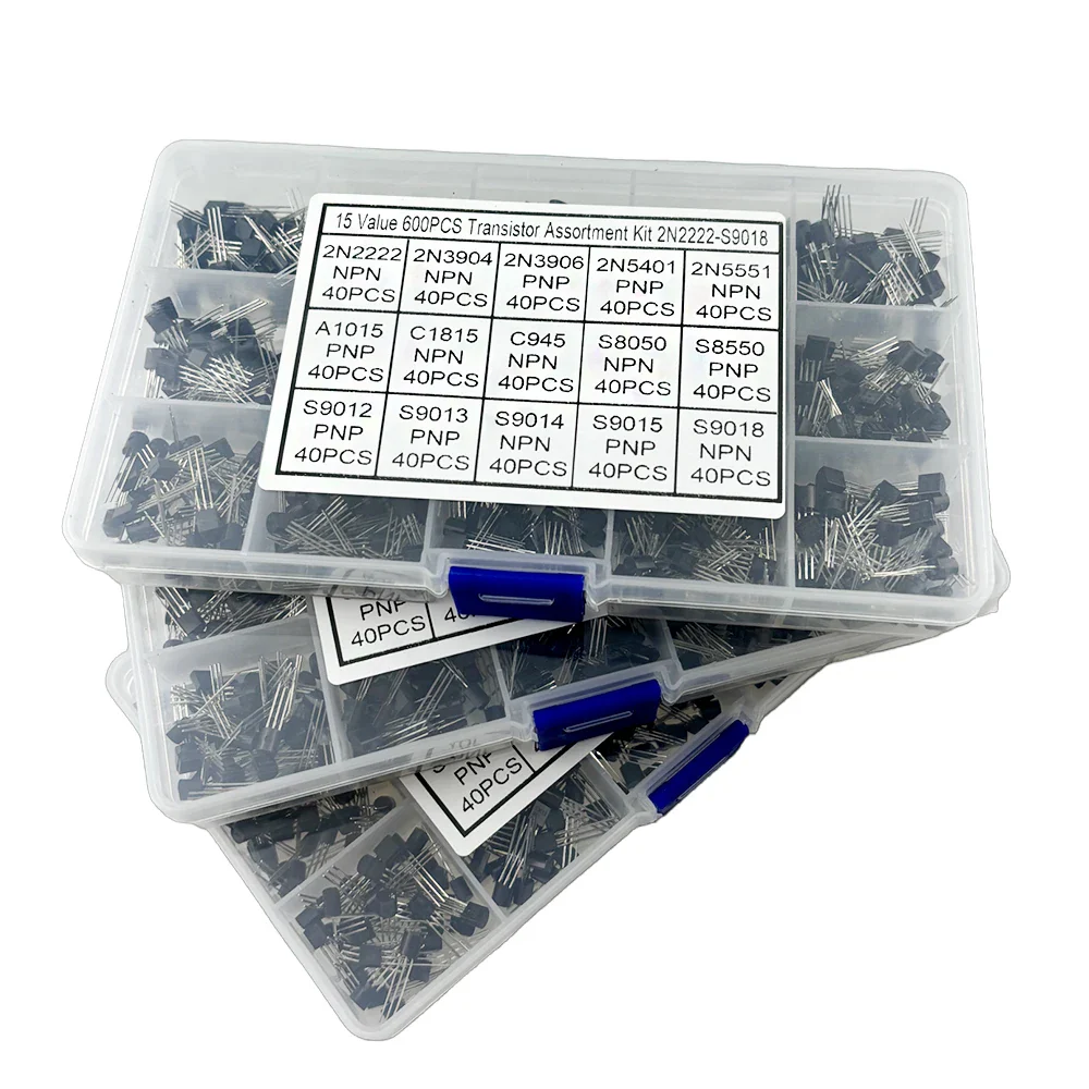 600pcs Transistor Kit  A1015 C1815 C945 S8050 S8850 2N2222 2N3904 2N3906 2N5401 2N5551 PNP NPN S9012-S9015 S9018 15 Kinds - Image 4