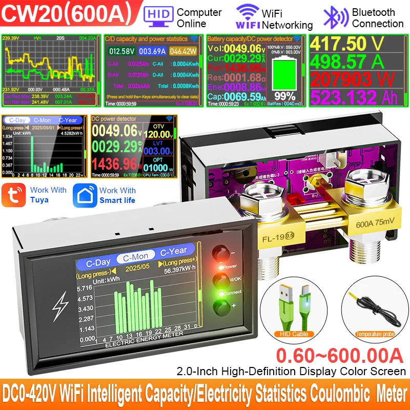 CW20 DC0-420V WiFi Tuya Smart Digital Lithium Battery Capacity Detection Tester DC Display  Voltage Current Power Coulomb Meter - Image 14