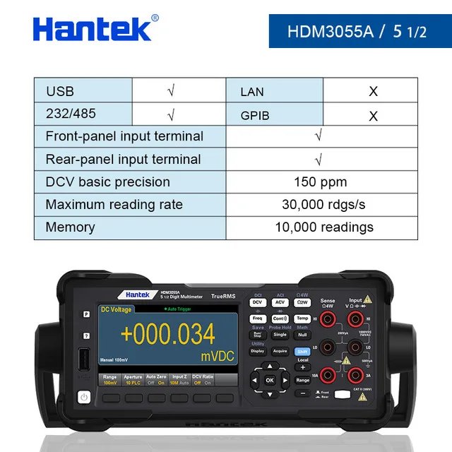 Hantek HDM3055 5 1/2 Digital Meter 30000 rdg/s Reading Rate USB/LAN/232/485 Bench True RMS High-Speed Sampling - Image 9